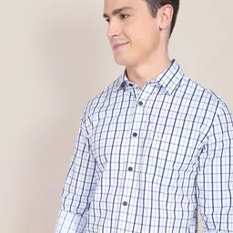 U.S. Polo Assn. Men White & Blue Checked Pure Cotton Grid Tattersall Oxford Shirt-picture-50