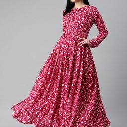 MBE Women Magenta & White Floral Printed Floral Anarkali Kurta-9