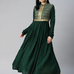 MBE Women Green & Golden Gotta Patti Anarkali Kurta-image-97