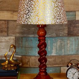 foziq Brown & White Printed Wood Table Lamp-image-14