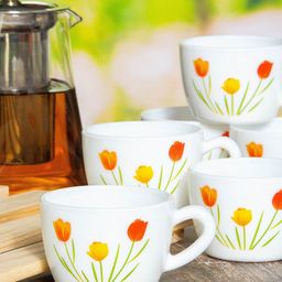 Cello White & Yellow Yellow Yellow Floral Printed Opalware Glossy Cups Set of Cups and Mugs-picture-44