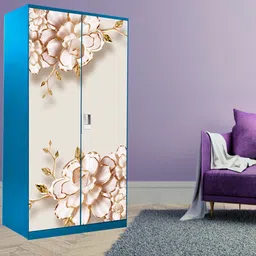 WallDaddy Cream & Gold toned color Floral Printed Almirah Sticker-3
