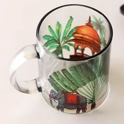 Strokes by Namrata Mehta Green Floral Printed Glass Transparent Mug 350 ml-25