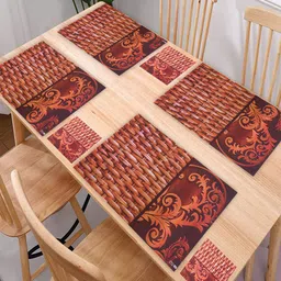 Kuber Industries Brown 12-Pieces Printed Table Placemat & Coasters Set-85