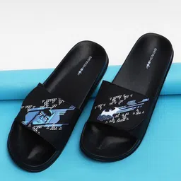 Bewakoof Men Black & Blue Cyber Bat Knight Printed Sliders-picture-25