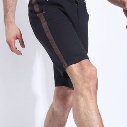 The Indian Garage Co Men Navy Blue Solid Slim Fit Chino Shorts with Side Stripes-image-32