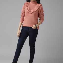 Roadster Women Dusty Pink Ribbed Pullover Sweater-image-78