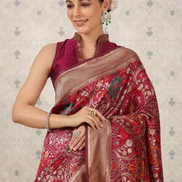 Ode by House of Pataudi Ethnic Motifs Zari Pure Silk Banarasi Saree-image-62