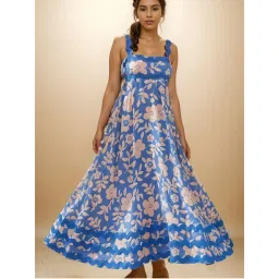 WomanLikeU Blue and Pink Floral Printed Flared Dress-picture-19