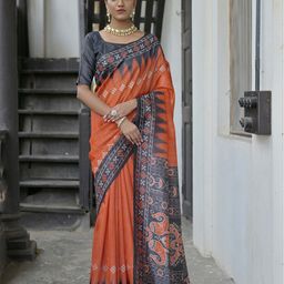 VISHNU WEAVES Bandhani Printed Tussar Silk Saree-21