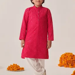 pspeaches Boys Floral Embroidered Regular Thread Work Kurta with Pyjamas-14