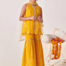 pspeaches Girls Printed Regular Sequinned Kurta with Sharara & With Dupatta image 1