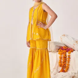 pspeaches Girls Printed Regular Sequinned Kurta with Sharara & With Dupatta image 5