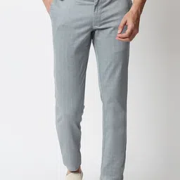 Basics Men Blue Checked Trousers-image-38