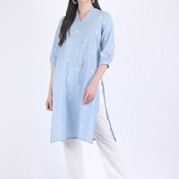 HUE & HIDE Geometric Woven Design Straight Kurta With Trouser-picture-39