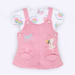 Babys Day Infant Girls Printed Cotton Dungaree With T-Shirt-image-37