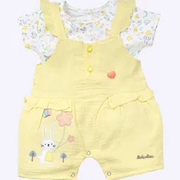 Babys Day Infant Girls Flower Printed Cotton Dungaree With Top-picture-36