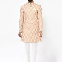 KISAH Men Pink Floral Printed Sherwani Set-54
