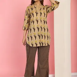TAG 7 Abstract Printed Mandarin Collar Pure Cotton Tunic With Palazzos-picture-10