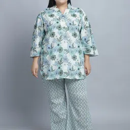 TAG 7 PLUS Plus Size Floral Printed Pure Cotton Kurti With Pyjamas-picture-15