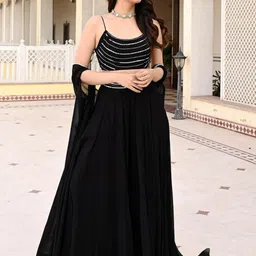 Urbanstree 3 Piece Embellished Top With Flared Palazzos & Dupatta image 5