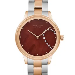 Obaku Women Brown Brass Printed Dial & Multicoloured Stainless Steel Bracelet Style Straps Analogue Watch-image-12