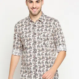 Basics Men Beige Pure Cotton Slim Fit Floral Printed Casual Shirt-image-45