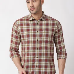 Basics Men Rust & White Checked Pure Cotton Casual Shirt-picture-7