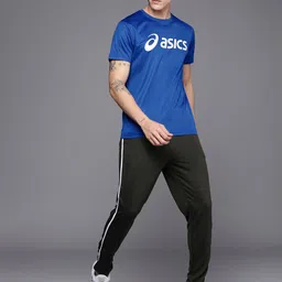 ASICS Men Blue Brand Logo Print Silver Quick Dry Training Or Gym T-shirt-image-27