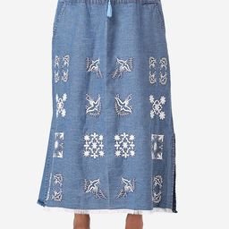 SUMAVI-FASHION Embroidered Denim Flared Maxi Skirt-picture-11