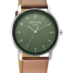 Sonata Men Green Brass Dial & Leather Straps Analogue Watch 7147SL01-image-51