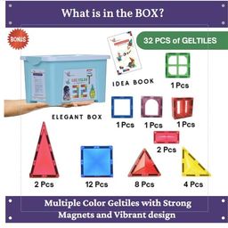 GELTILES Freedom- 32 Pcs Of Magnetic Tiles Building Blocks Toys With Storage Box Constructing And Creative Learning Educational Next Generation Multicolor Stem Toy For Kids Age 3+ (32 Pcs Set) image 2