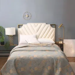 URBAN DREAM Yellow & Grey Woven-Design Cotton Double Queen Bed Cover-image-42