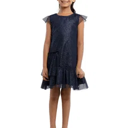 UNDER FOURTEEN ONLY Girls Navy Blue Embellished Dress-image-55