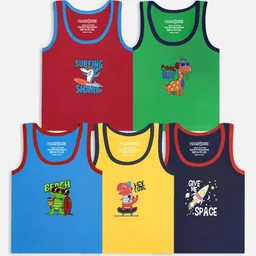 YK X Trampoline Pack Of 5 Boys Printed Cotton Innerwear Vests-49