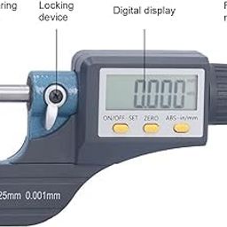 Real Instruments Digital Outside Micrometer Screw Gauge 0-25mm With Lcd Display & Carry Case Ideal For Accurate Measuring Dimensions In Inches & MM (0.001mm) Resolution,+/-0.0001" Accuracy image 2