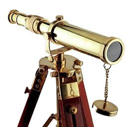 generic Grow More Planters Brass Golden Brass Polished Telescope Maritime with Adjustable Wooden Vintage Tripod Stand Decorative Nautical Telescope & Table All Component are Included image 1