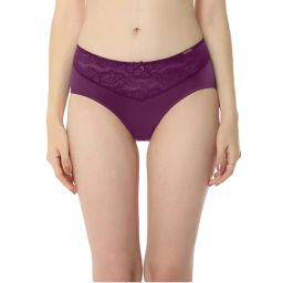 Amante Solid Mid Rise Three-Fourth Coverage Elegant Lace Hipster Panty- Purple-image-47