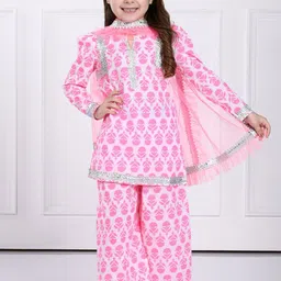 THE PONY & PEONY CO. Girls Ethnic Motifs Printed Regular Gotta Patti Kurta with Palazzos & With Dupatta-picture-42