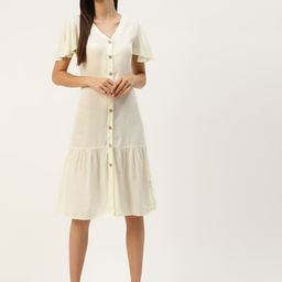 BRINNS Cream-Coloured Solid A-Line Midi Dress-picture-18