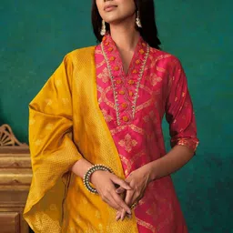 Sangria Woven Design With Embroidered Banarasi Kurta With Salwar & Dupatta
Woven Design Ku-image-27