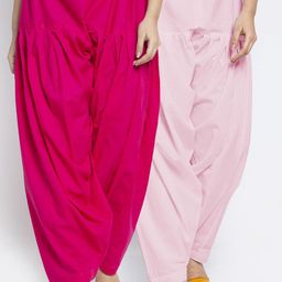 Jinfo Women Pack Of 2 Pink & Light Pink Solid Pure Cotton Loose Fit Salwar-image-52