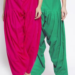 Jinfo Women Pack Of 2 Fuchsia Pink & Green Solid Cotton Salwar-11