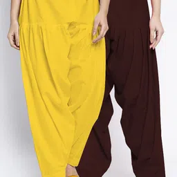 Jinfo Women Pack Of 2 Yellow & Brown Loose Fit Solid Cotton Salwar-image-72