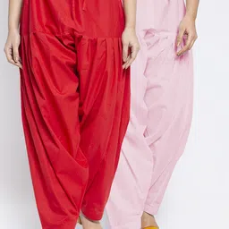 Jinfo Women Pack Of 2 Red & Pink Solid Cotton Salwars-image-51