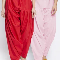 GRACIT Pack of 2 Women Red & Pink Solid Cotton Salwar-image-93