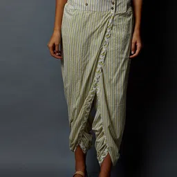 Indian Dobby Women Yellow & White Striped Dhoti-image-66