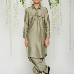 KID1 Boys Shirt Collar Pathani Kurta With Salwar-picture-12