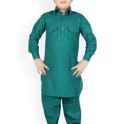 SG YUVRAJ Boys Green Pure Cotton Kurta with Salwar-image-92