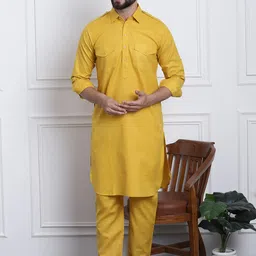SOJANYA Men Mustard Yellow Solid Kurta with Salwar-image-26